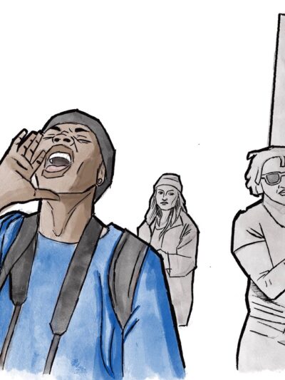 Illustration of young people at a protest