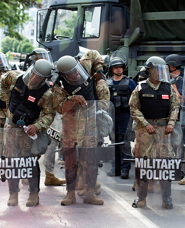 Military police secure a perimeter near to the White House, Wednesday, June 3, 2020 in Washington, during a protest over the death of George Floyd