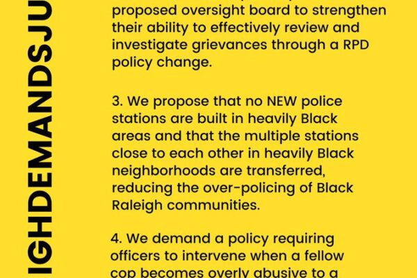 Raleigh Demands Justice List of Demands