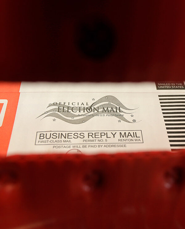 Absentee ballots are seen through a mailbin