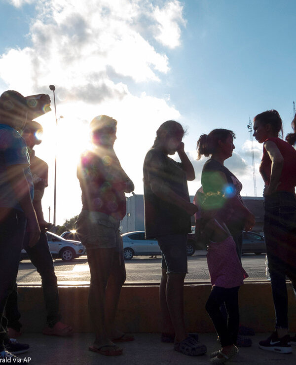 Migrants in line to seek asylum in Matamoros, Mexico.