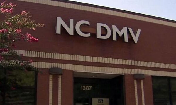 The front sign for an NC DMV location.