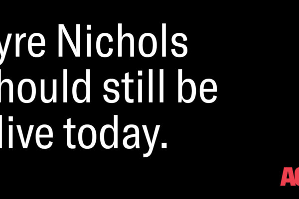 Black graphic in white text: "Tyre Nichols should still be alive today." ACLU