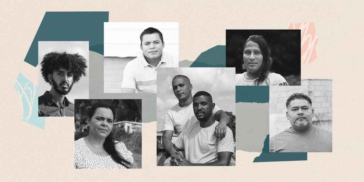 Collage of seven immigrants who share their experiences of being detained during the COVID-19 crisis.
