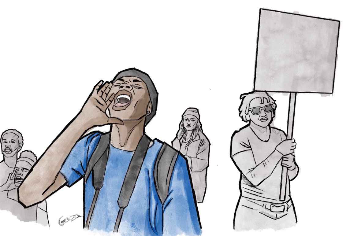 Illustration of young people at a protest