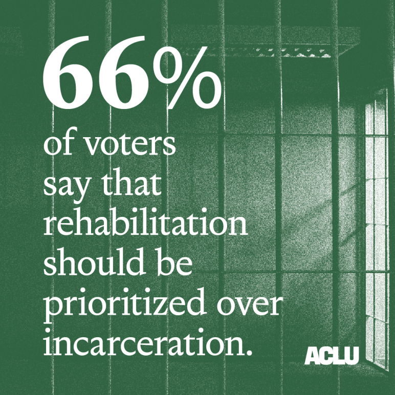 66% of voters say that rehabilitation should be prioritized over incarceration. 
