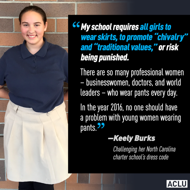 charter day school, aclu, pants, skirts, discrimination, girls, women