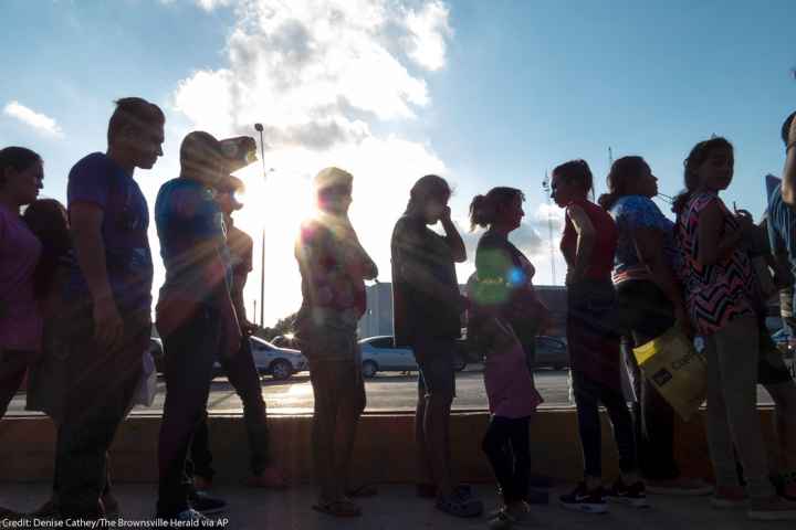 Migrants in line to seek asylum in Matamoros, Mexico.