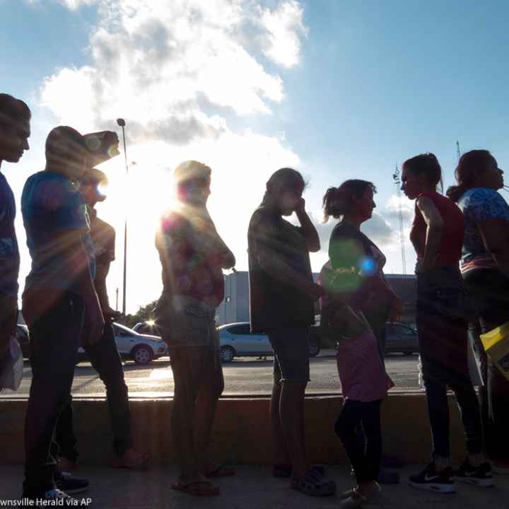 Migrants in line to seek asylum in Matamoros, Mexico.