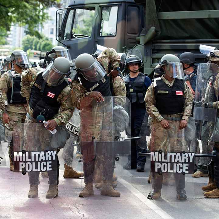 Military police secure a perimeter near to the White House, Wednesday, June 3, 2020 in Washington, during a protest over the death of George Floyd