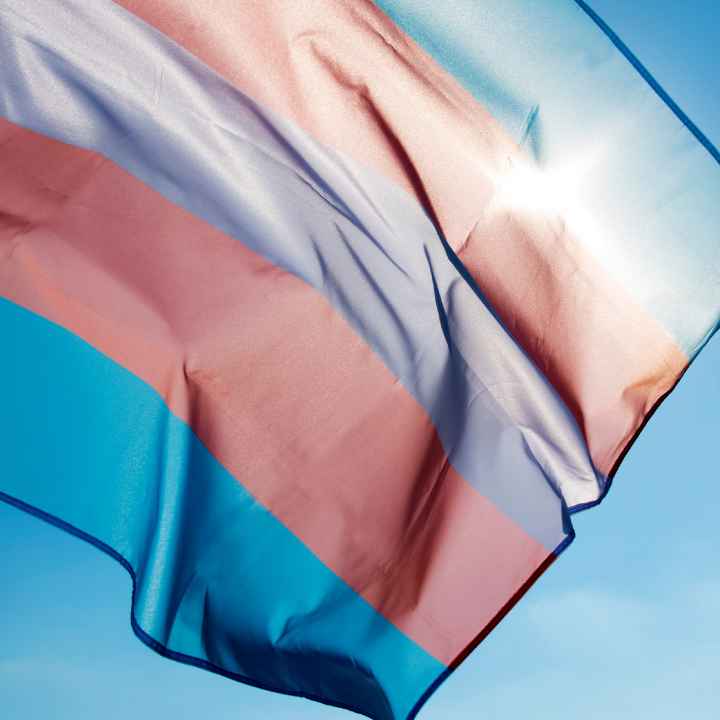 Trans pride flag on blue sky