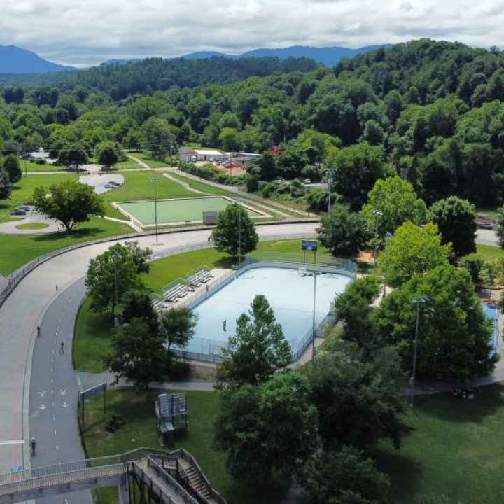 Arial shot of an Asheville park