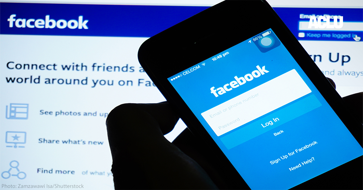 Facebook login screen
